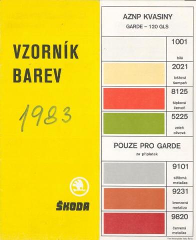 Vzorkovník farieb Škoda veterání - Vzorkovník farieb Škoda veterání