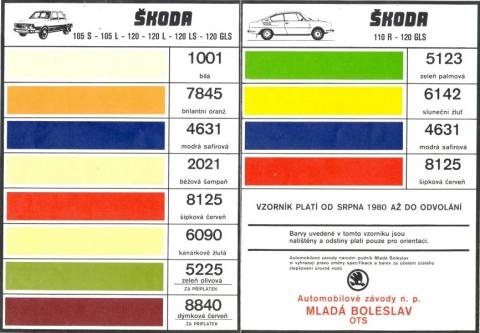 Vzorník barev Škoda veterání - Vzorník barev Škoda veterání
